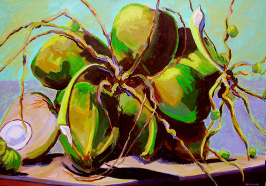 Coconuts on table